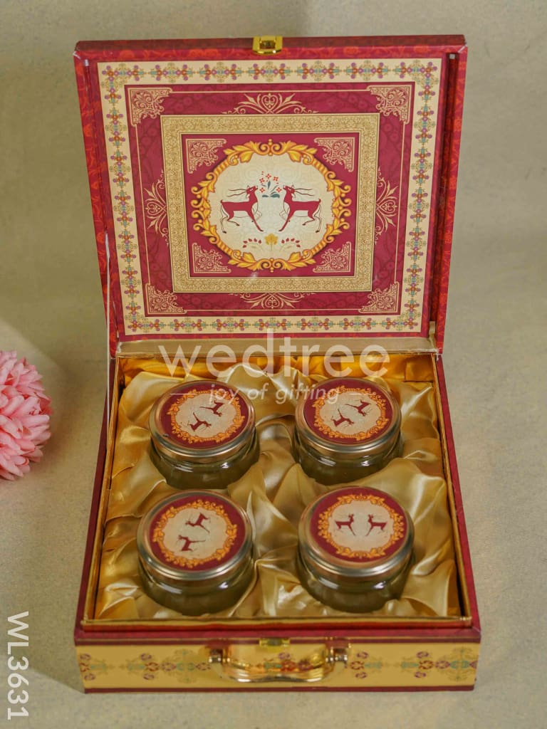 Decorative Deer Designed 4 Jar Dry Fruit Box - WL3631