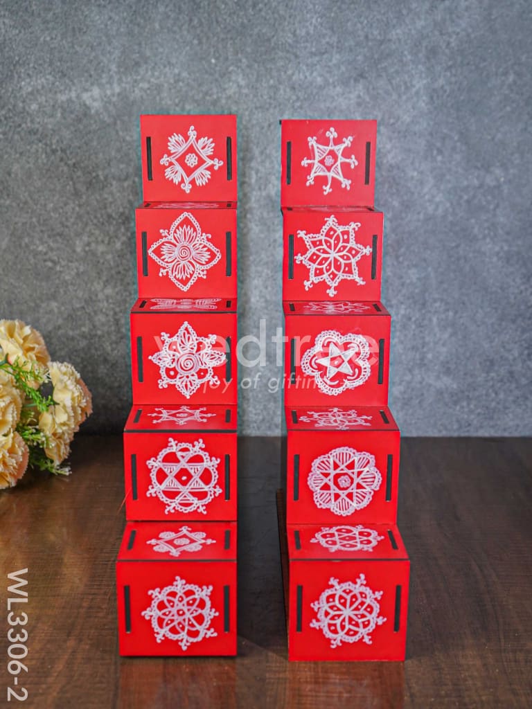 Decorative Dismantible 5 Step Diya Padi - Set of 2 - WL3306-2