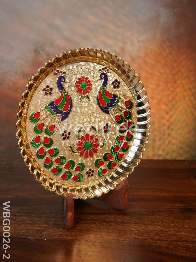 Decorative Double Peacock Designed Fiber Plastic Plate - WBG0026
