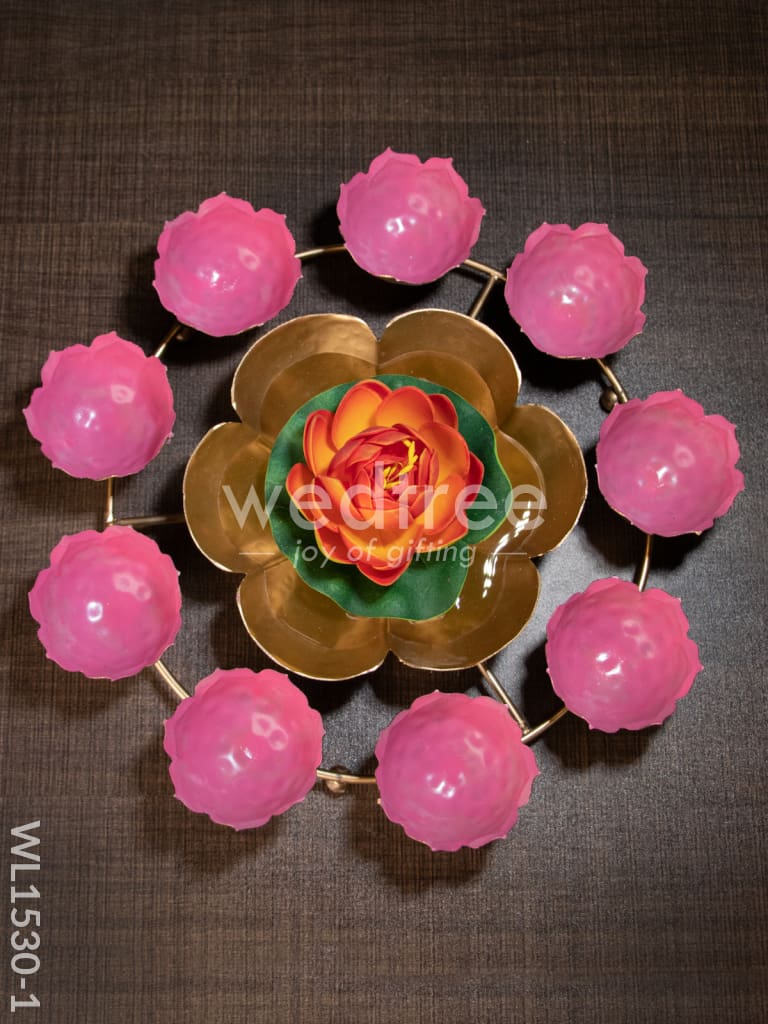 Decorative Iron Floral Shaped Urli with Tealight Candle Holders - WL1530