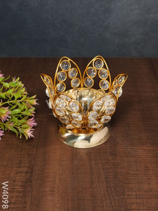Decorative Lotus shaped Crystal and Brass Diya 3 inch - W4098