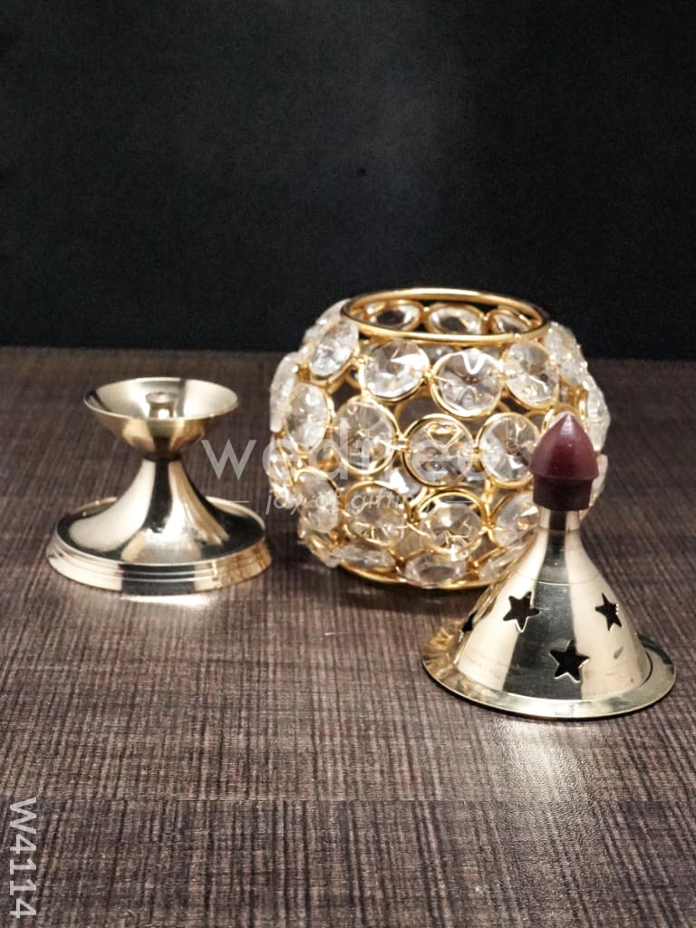 Decorative Matki shaped Crystal and Brass Diya 1.4 inch - W4114