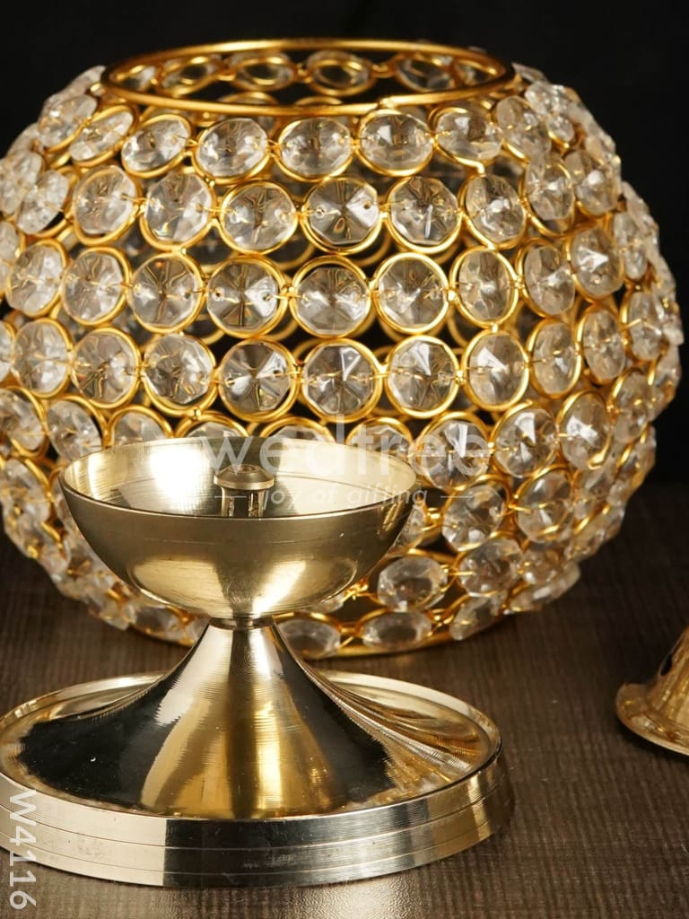 Decorative Matki shaped Crystal and Brass Diya 2.8 inch - W4116