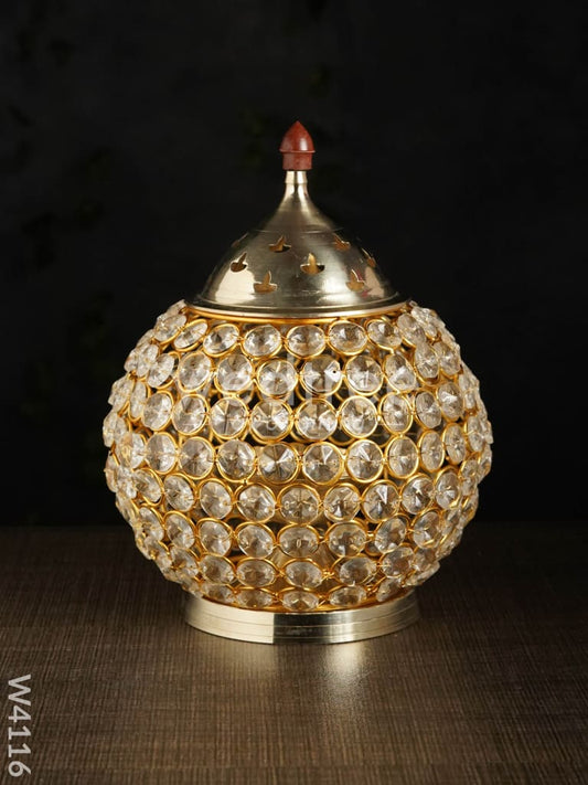 Decorative Matki shaped Crystal and Brass Diya 2.8 inch - W4116