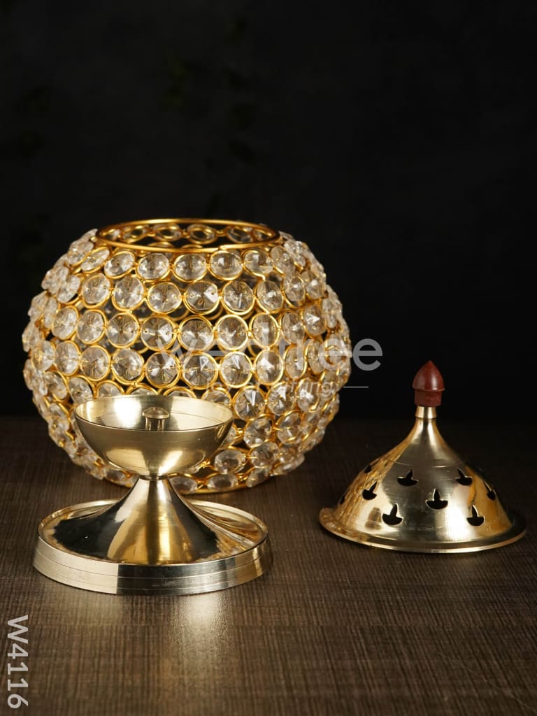 Decorative Matki shaped Crystal and Brass Diya 2.8 inch - W4116