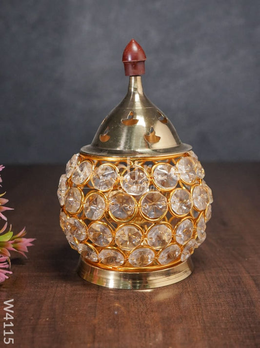 Decorative Matki shaped Crystal and Brass Diya 2 inch - W4115