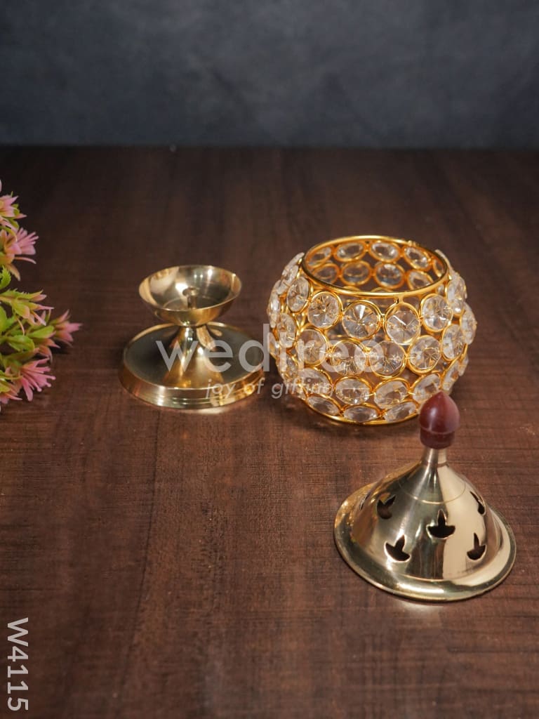 Decorative Matki shaped Crystal and Brass Diya 2 inch - W4115