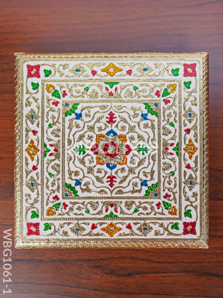 Meenakari Manai with Rangoli Prints - White - 9.5 inch - WBG1061-1