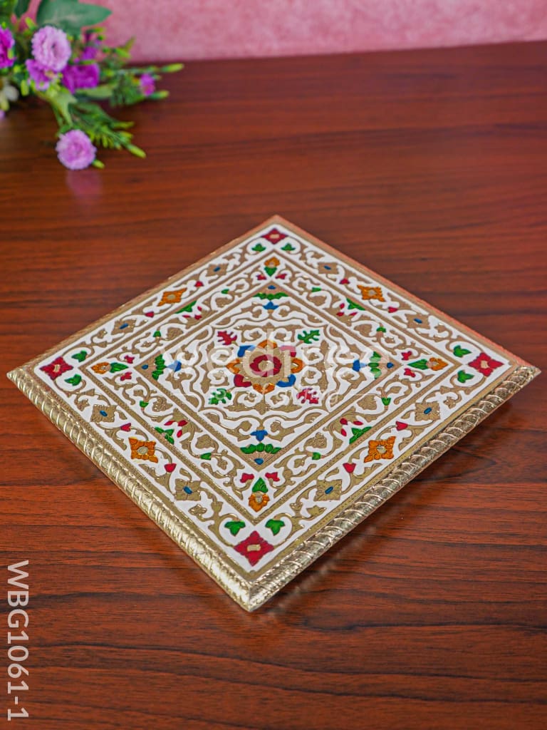 Meenakari Manai with Rangoli Prints - White - 9.5 inch - WBG1061-1