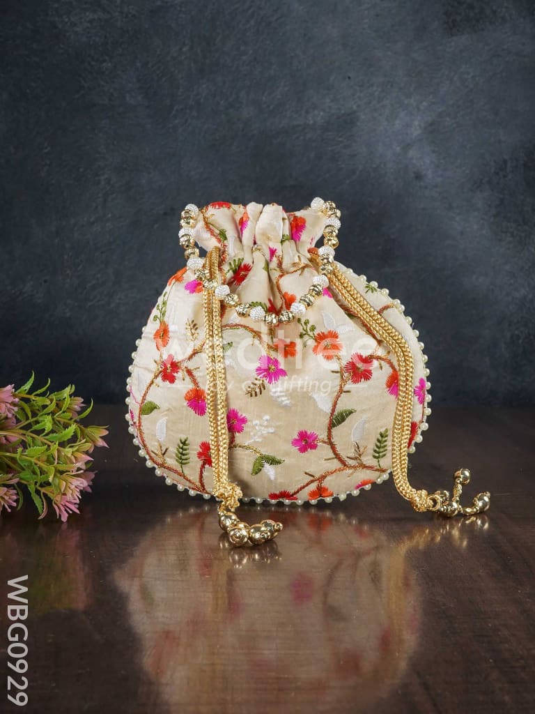 Designer Potli Bag with Floral Embroidery - WBG0929