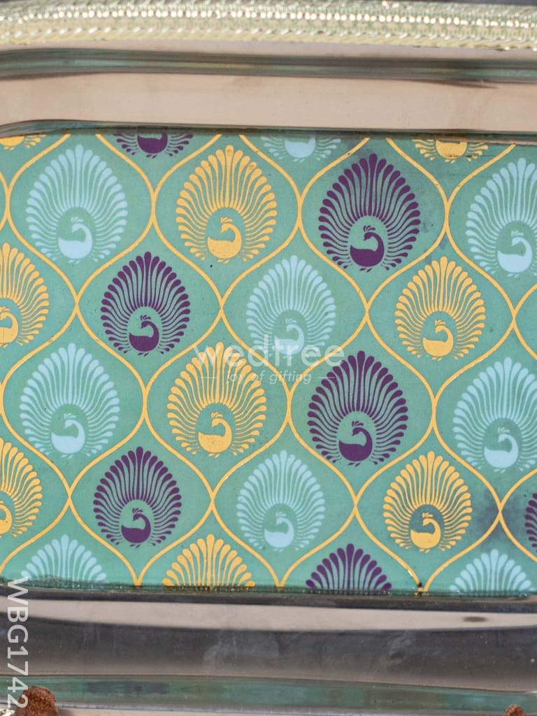 Digital Printed Meenakari Oval Plate - Peacock Design - WBG1742 Meenakari Trays & Plates