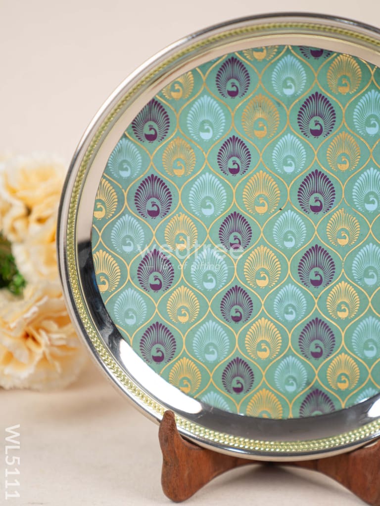 Digital Printed Meenakari Round Plate - Peacock Design - 10 inch - WL5111