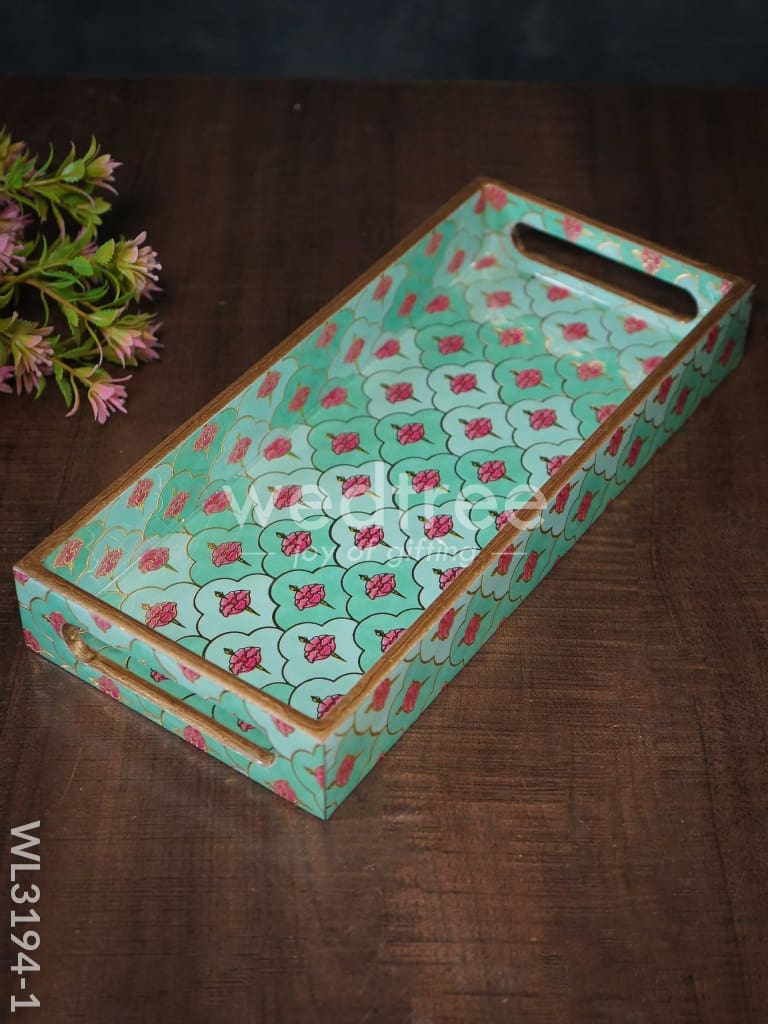 Digital Printed Meenakari Trays (Teal) - WL3194