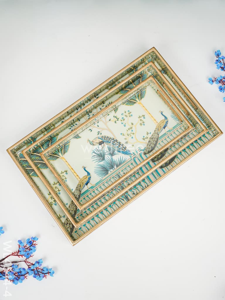 Digital Printed Peacock Tray - Set of 3 - WL4544