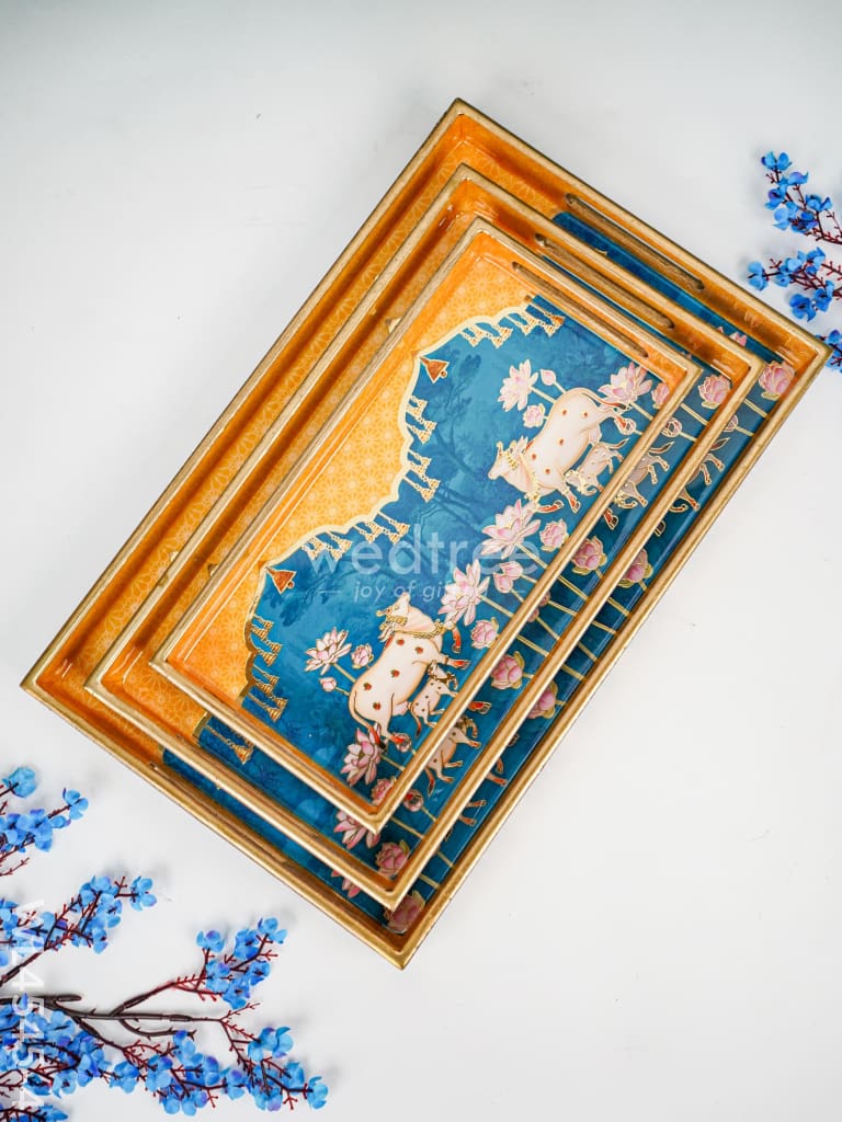 Digital Printed Pichwai Tray - Set of 3 - WL4545