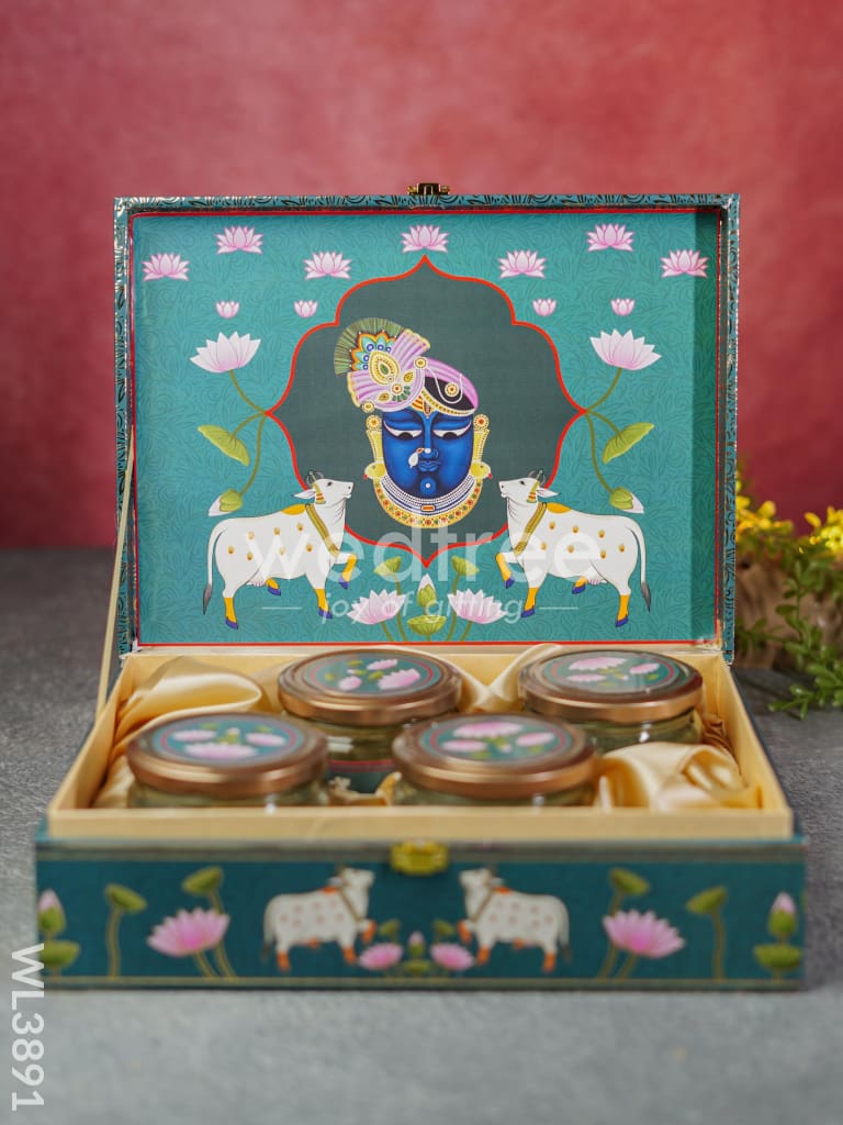Dry Fruit Box ft. Shrinathji & 4 Glass Jars - WL3891