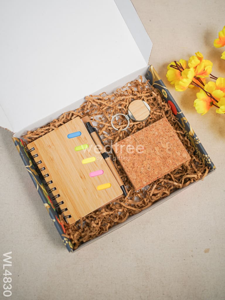Eco Friendly Gift Set( Bamboo Diary, Sticky Notes, Bamboo Keychain, Pen) - WL4830