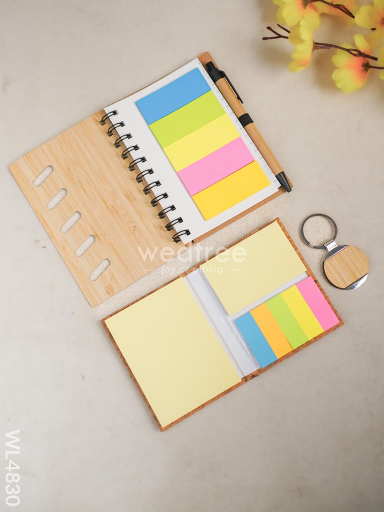 Eco Friendly Gift Set( Bamboo Diary, Sticky Notes, Bamboo Keychain, Pen) - WL4830