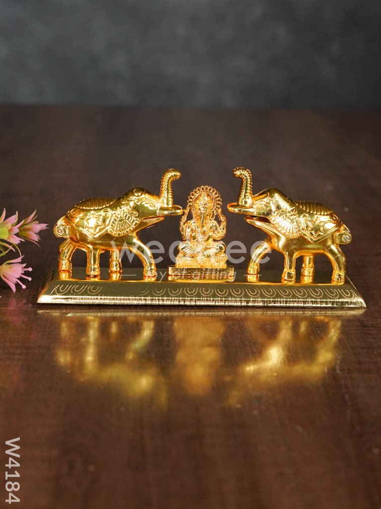 Elephant Double Kumkum holder with Ganesha - W4184