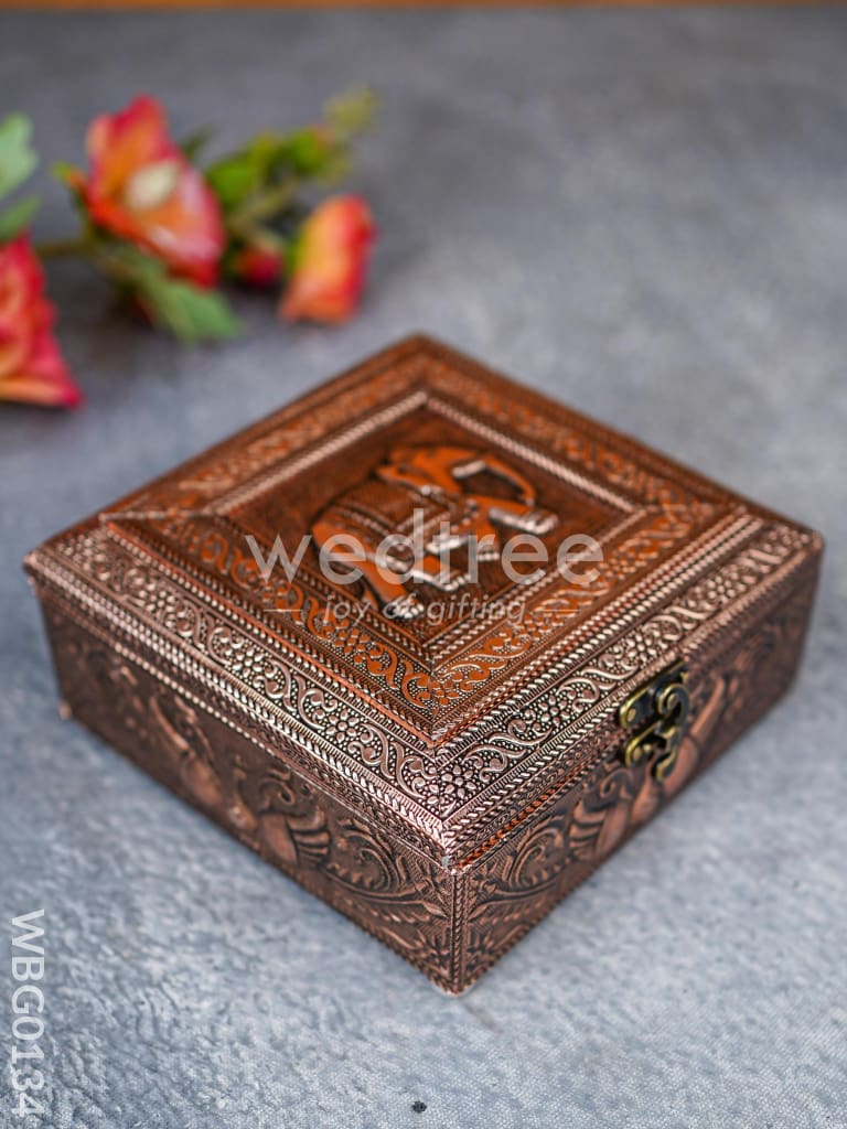 Elephant Embossed Dry Fruit Box - Square - 6X6Inches - WBG0134