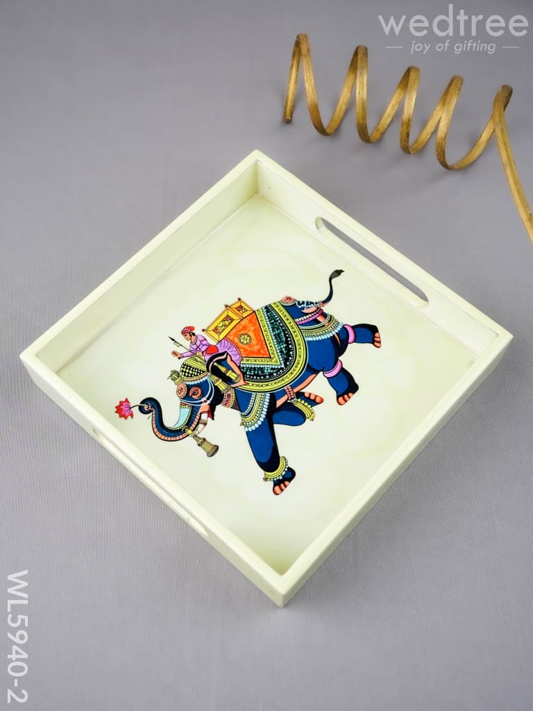 Elephant Print Square Tray - 8X8 inch - WL5940-2