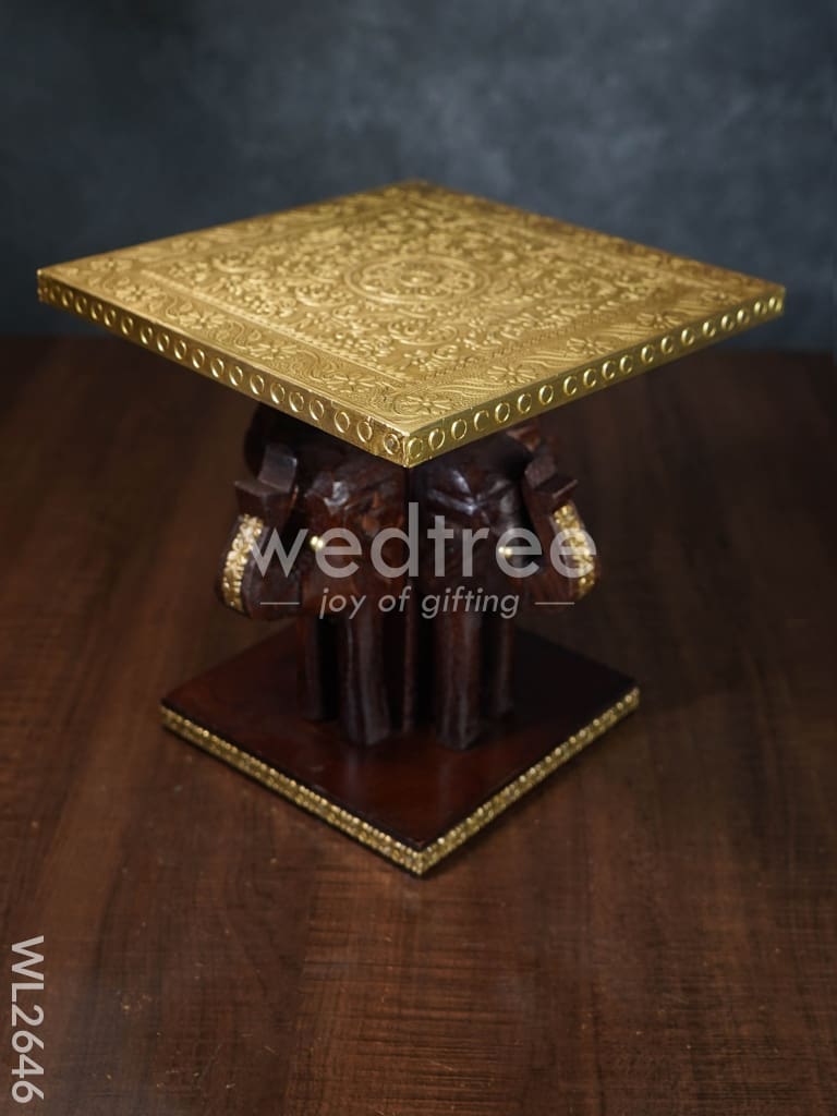 Elephant Stool with Brass Fitted Top - 8 inch - WL2646