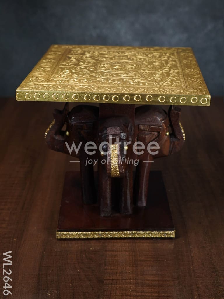 Elephant Stool with Brass Fitted Top - 8 inch - WL2646