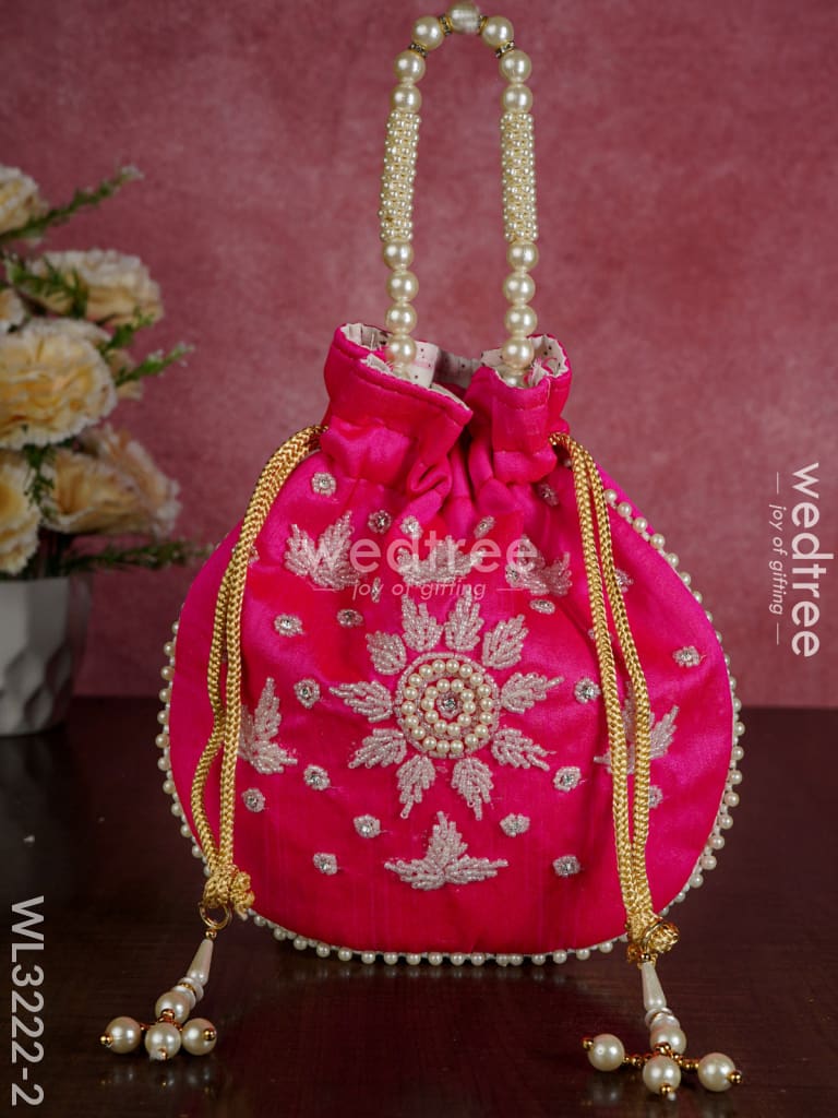 Embroidered Potli Bags with Beaded Handle - WL3222