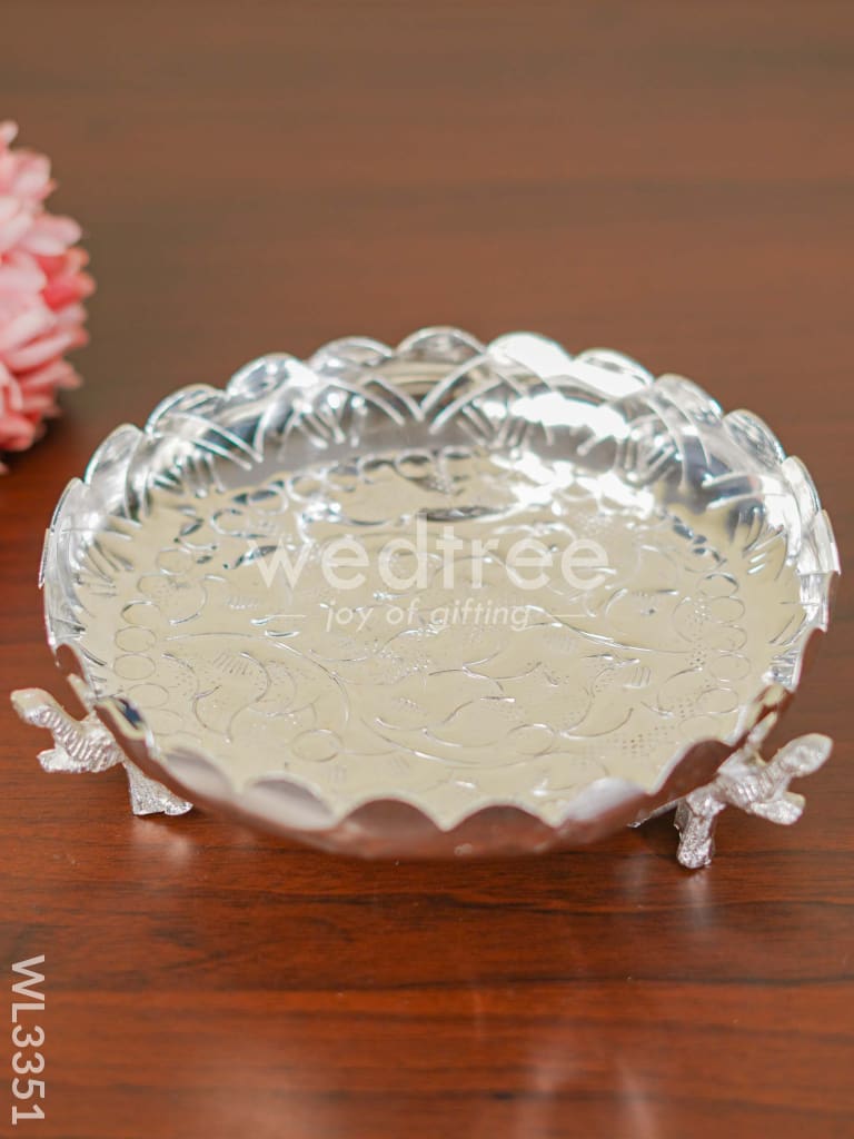 Fancy Pooja Tray with Elephant Stand - 8 inch - WL3351