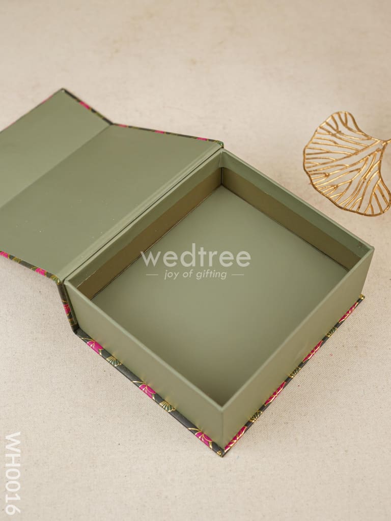Flip Top Box - Dark Green & Pink Lotus Print - WH0016