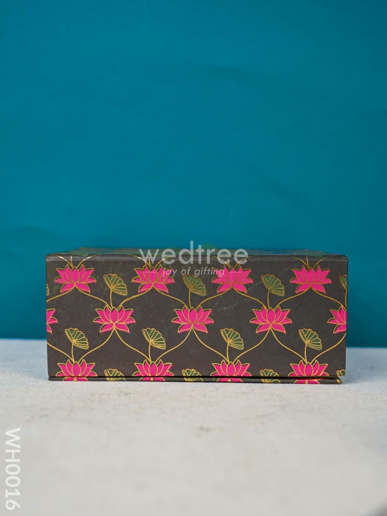Flip Top Box - Dark Green & Pink Lotus Print - WH0016