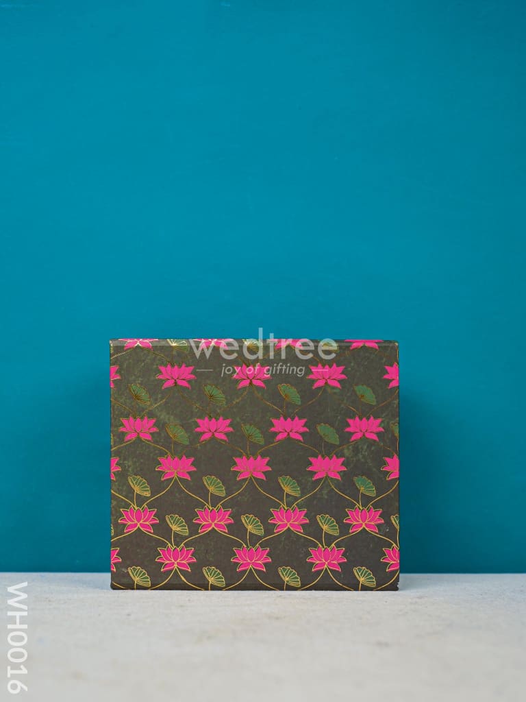 Flip Top Box - Dark Green & Pink Lotus Print - WH0016