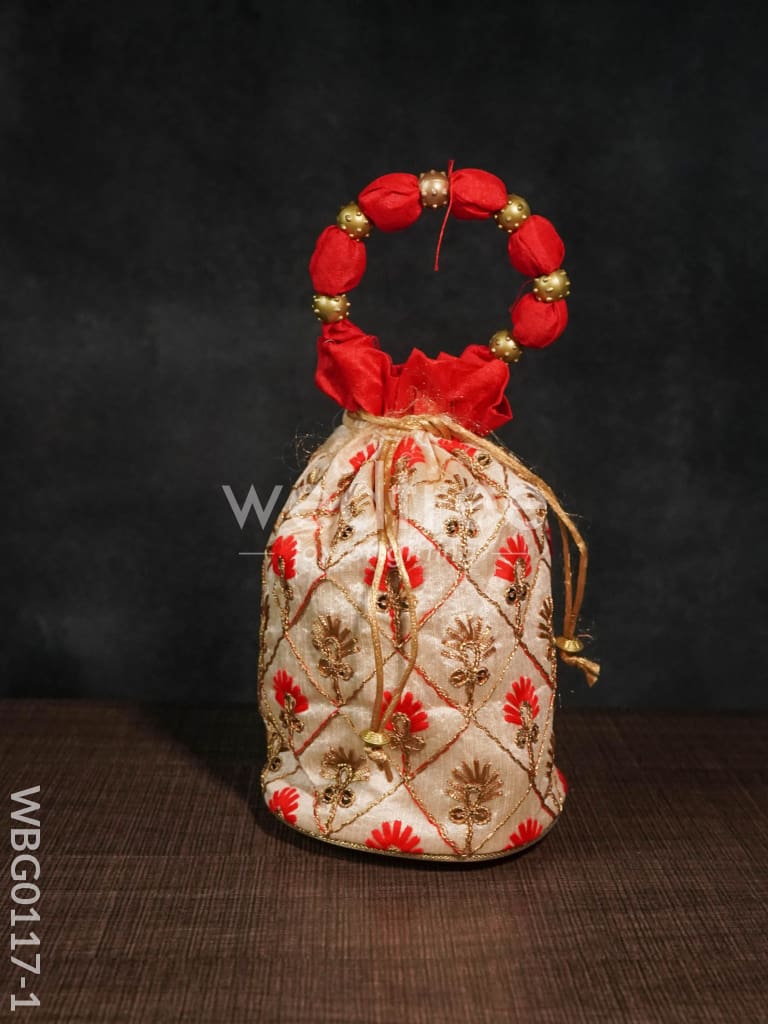 Floral designed Embroidery Potli Bag in Triangular Pattern - WBG0117