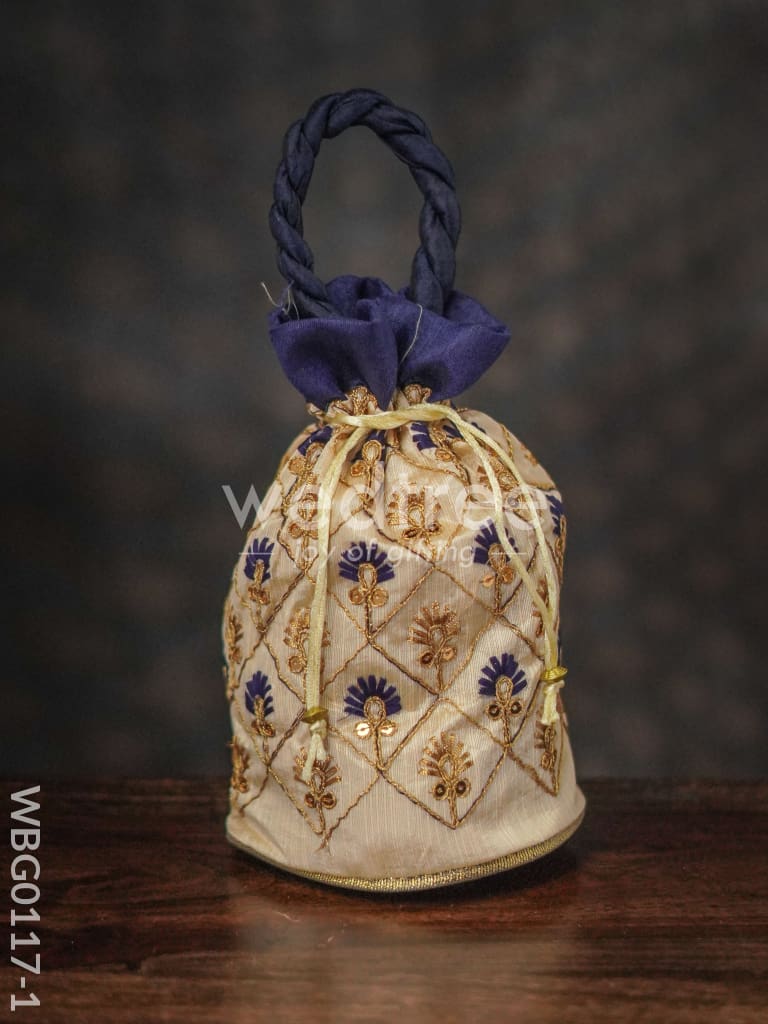 Floral designed Embroidery Potli Bag in Triangular Pattern - WBG0117