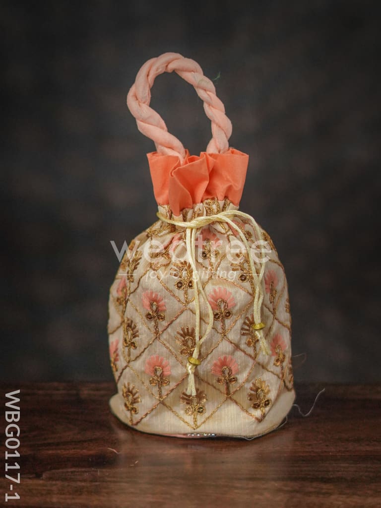 Floral designed Embroidery Potli Bag in Triangular Pattern - WBG0117