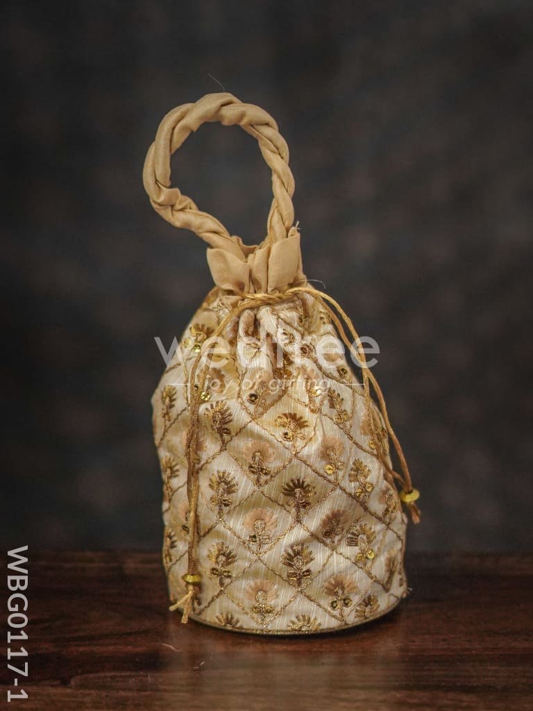 Floral designed Embroidery Potli Bag in Triangular Pattern - WBG0117