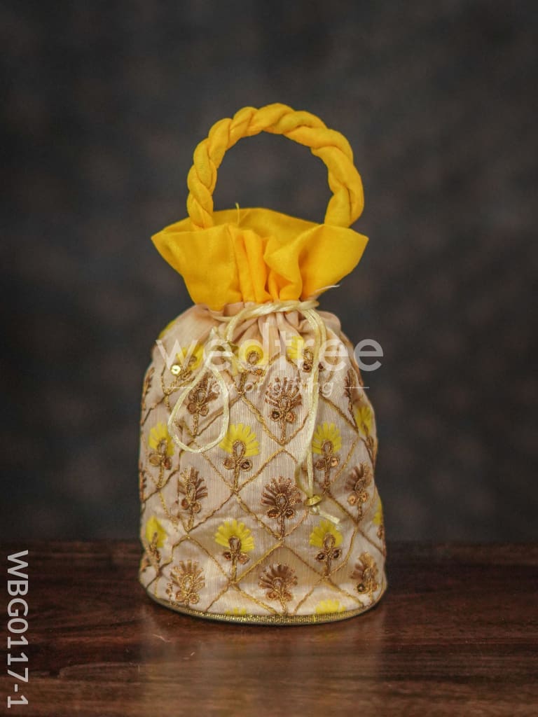Floral designed Embroidery Potli Bag in Triangular Pattern - WBG0117