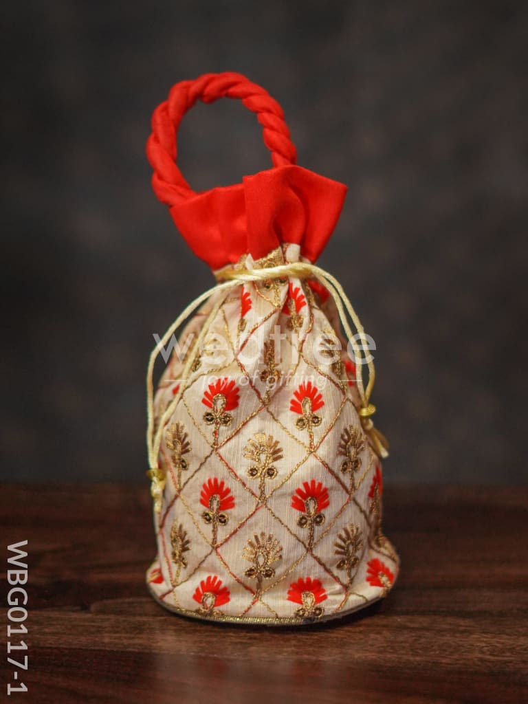Floral designed Embroidery Potli Bag in Triangular Pattern - WBG0117