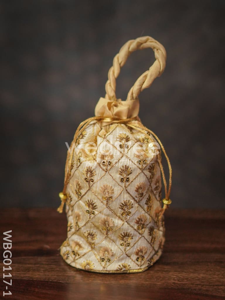 Floral designed Embroidery Potli Bag in Triangular Pattern - WBG0117