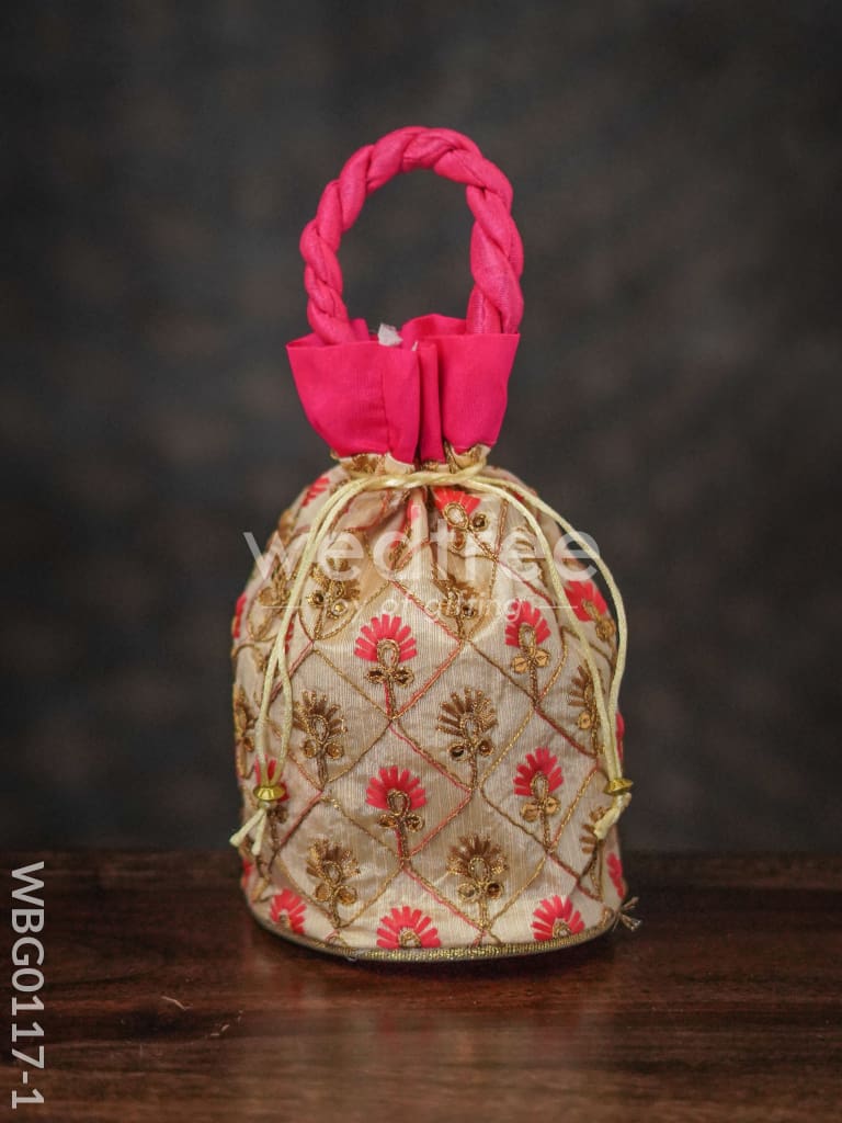 Floral designed Embroidery Potli Bag in Triangular Pattern - WBG0117