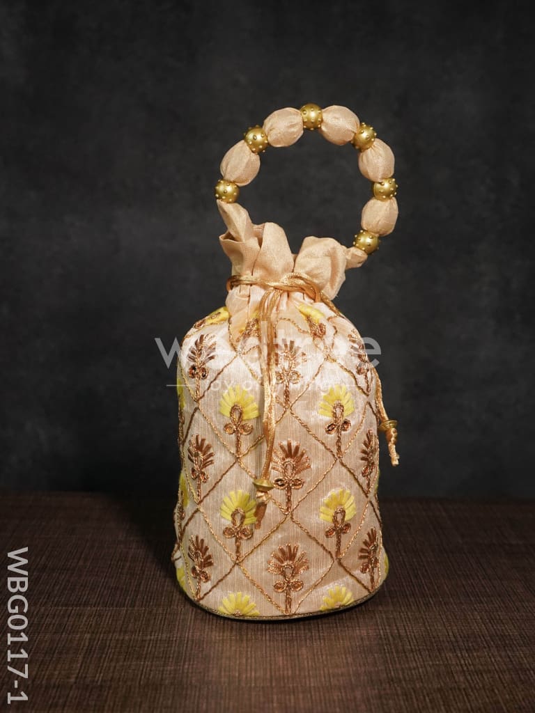 Floral designed Embroidery Potli Bag in Triangular Pattern - WBG0117