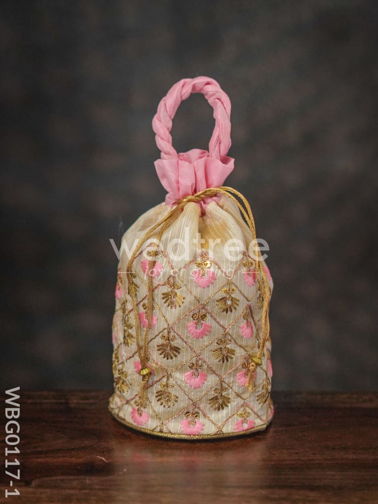Floral designed Embroidery Potli Bag in Triangular Pattern - WBG0117