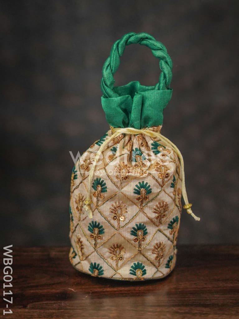 Floral designed Embroidery Potli Bag in Triangular Pattern - WBG0117