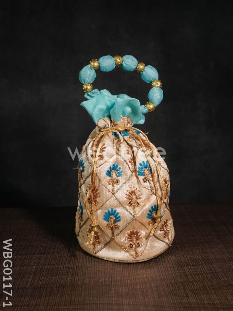 Floral designed Embroidery Potli Bag in Triangular Pattern - WBG0117
