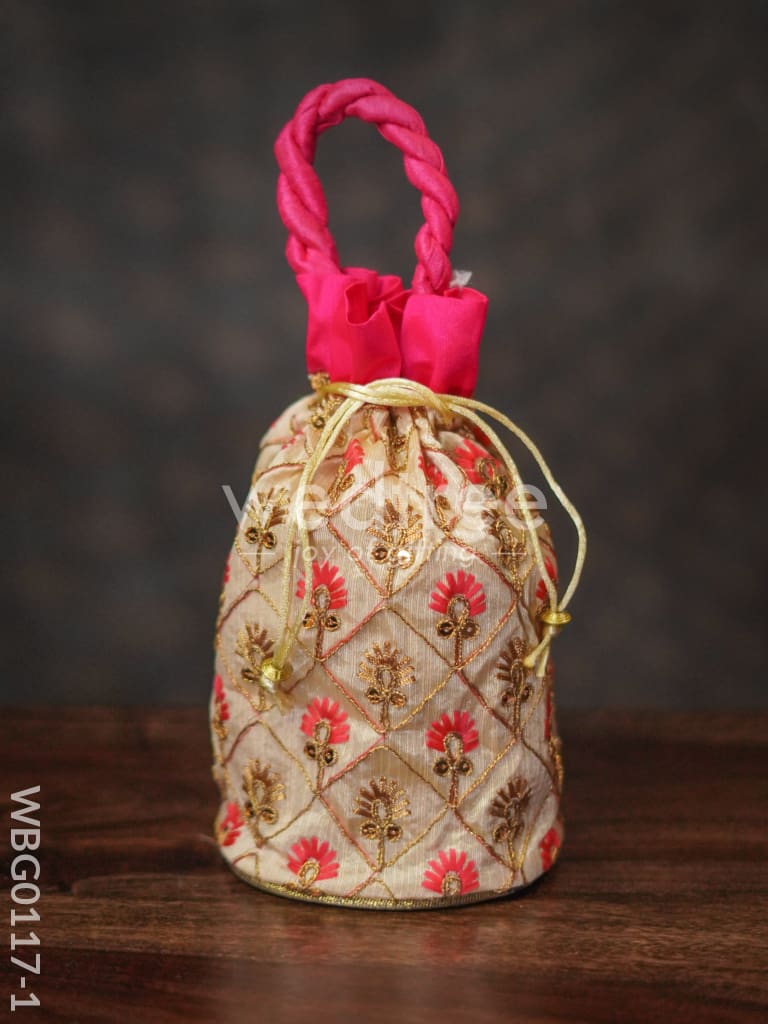Floral designed Embroidery Potli Bag in Triangular Pattern - WBG0117