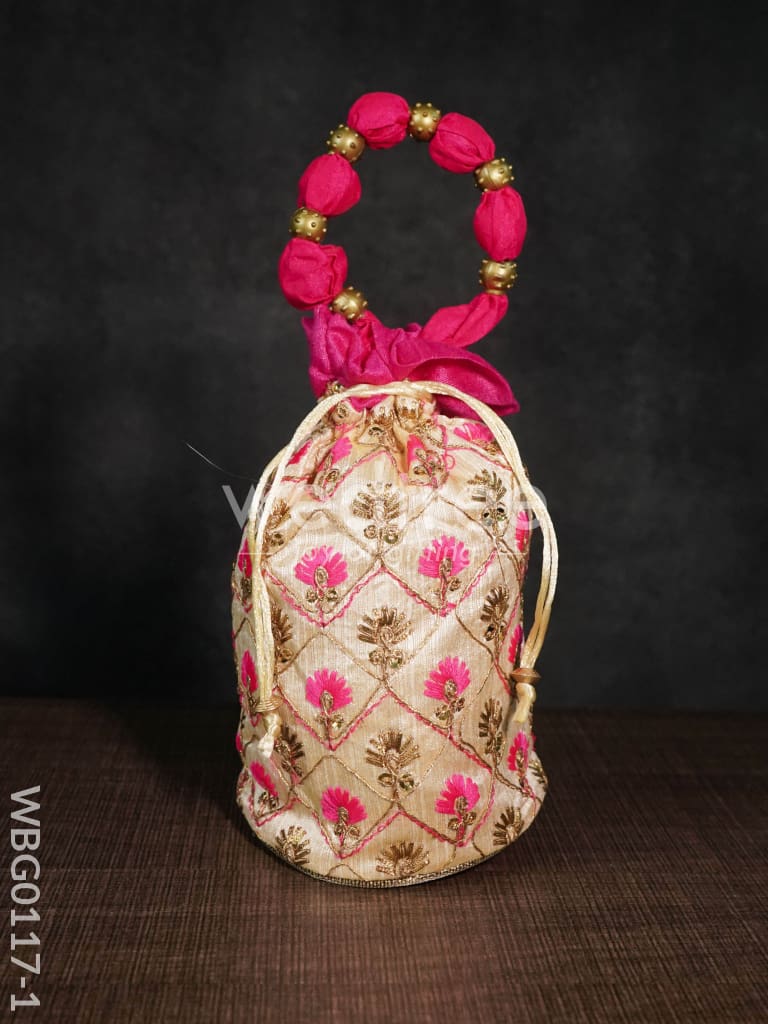 Floral designed Embroidery Potli Bag in Triangular Pattern - WBG0117