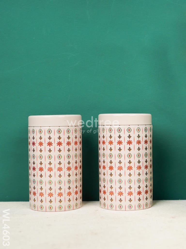 Floral Print Bag with Printed Tin Jars - Set of 2 - WL4603