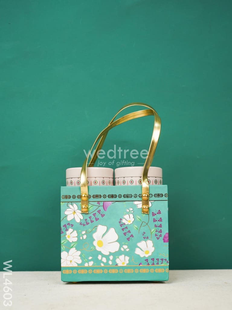 Floral Print Bag with Printed Tin Jars - Set of 2 - WL4603