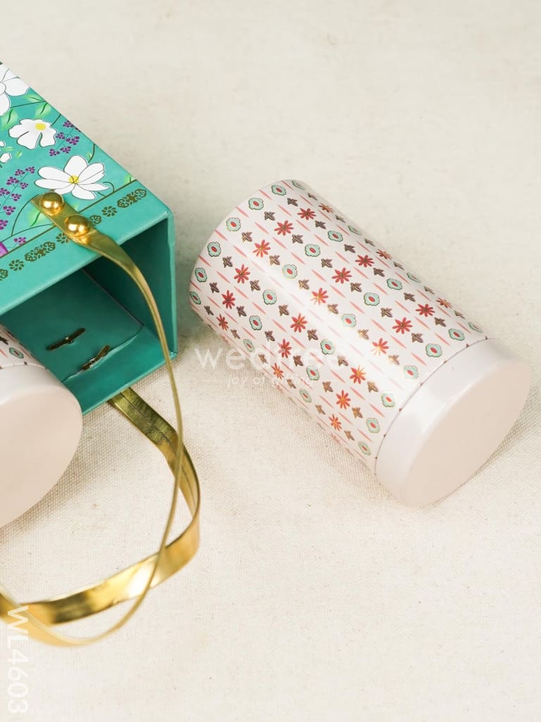 Floral Print Bag with Printed Tin Jars - Set of 2 - WL4603