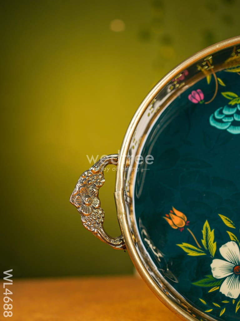 Floral Printed Brass Tray - 9 inch - WL4688
